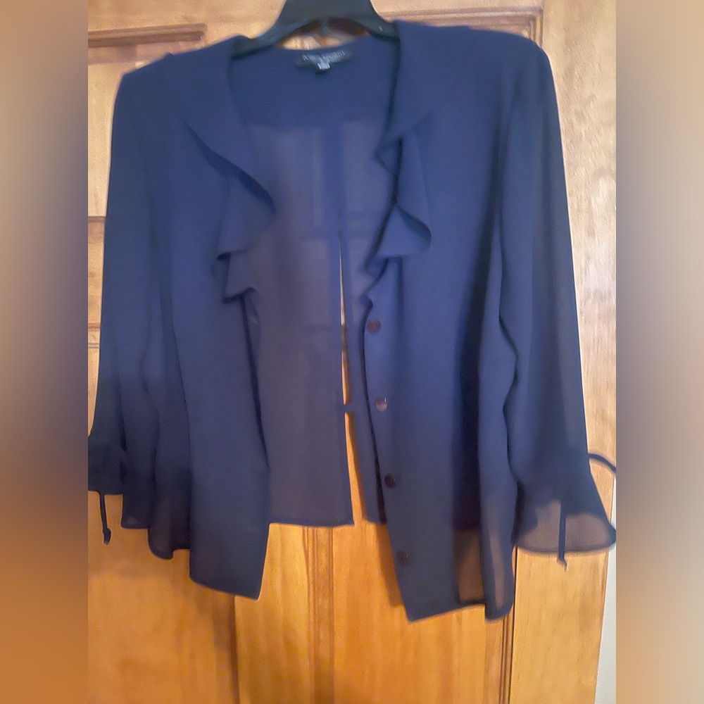 Chic Navy Women's Blazer with Ruffle Details